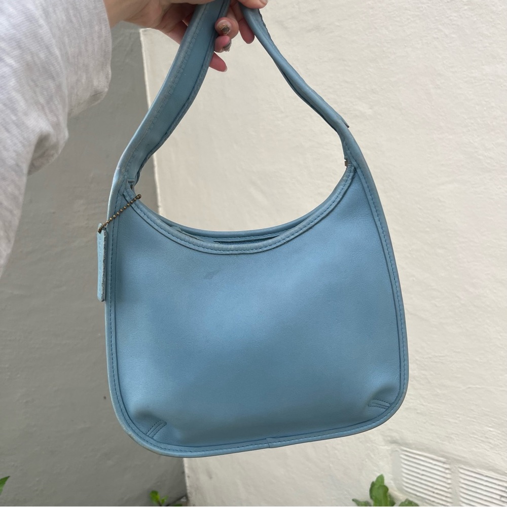 Vintage Coach Mini Ergo Zip 9020 Glacier Blue READ Leather Shoulder Bag